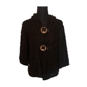 Emma G Wearable Art Cardigan Sz S Black Brown Curly Lamb Sweater  Whimsygoth